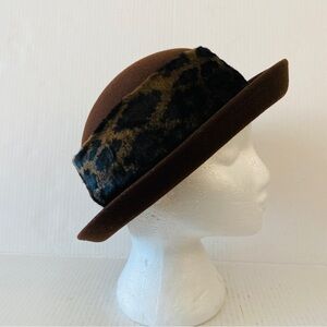 𝅺PRINCIPLES wool hat velvety leopard print band brown 100% wool hat